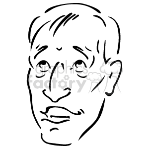 The image is a simple line drawing or clipart of a man's face. It features a stylized representation including outlines of the man's facial features such as eyes, eyebrows, nose, mouth, ears, and the hairline. There is no color or shading, just black lines on a transparent background.
