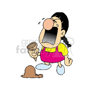 Little girl crying because she dropped her ice cream clipart.