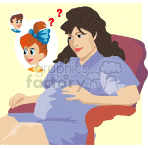 clipart - A pregnant women daydreaming of her unborn child.