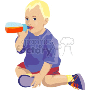 A toddler boy drinking a bottle of juice