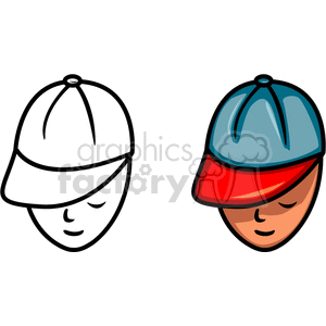 Two little boys heads with baseball caps clipart. Commercial use image # 158626