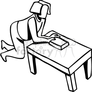 Black and white girl cleaning a table clipart. Commercial use image # 158630