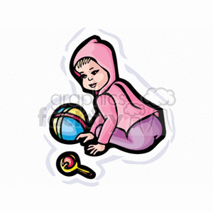   baby babies child children kid  babyball.gif Clip Art girl People Kids toy toys play playing pink sitting rattle ball
