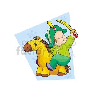 Little boy soldier riding a horse