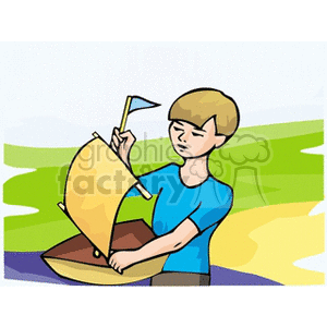 clipart - Little boy holding a sailboat.