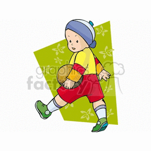 Boy marching holding a ball with a hat on clipart. Commercial use image # 158750