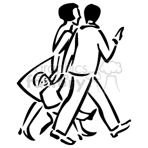 Black and white mother and father walking with a child clipart. Commercial use image # 159201