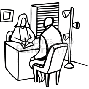 A Woman Writing Down Answers From a Man that she is Interviewing clipart.