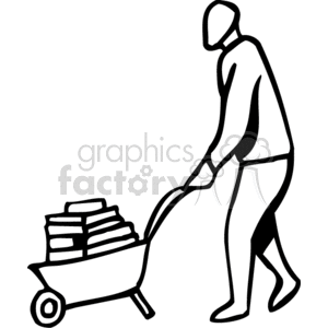 Man pushing a wheelbarrow full of books.