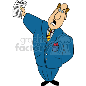 Clip Art People Occupations suit tie funny cartoon bald holding memo yelling shouting information 