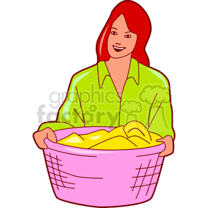 girl holding  laundry basket clipart.