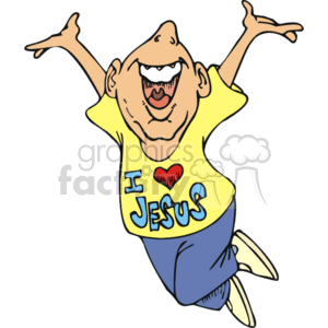cartoon man happy because he loves Jesus