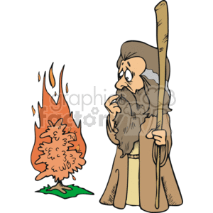 clipart - Moses next to the burning bush.