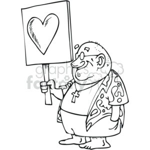 clipart - black and white man holding a heart sign.