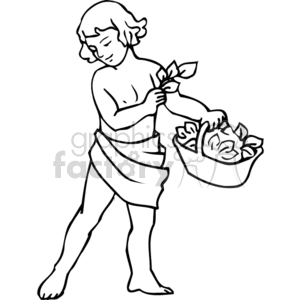 A black and white christian boy with a basket of olive leaves