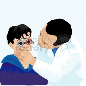 Little boy getting his eyes tested at the eye doctors