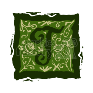 clipart - Green Flamed Letter T.