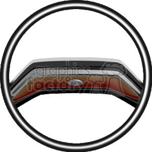 The clipart image depicts a car's steering wheel, which is a primary component used by the driver to control the direction of the vehicle. It is an essential part of automobile steering systems and one of the most recognizable car parts.
