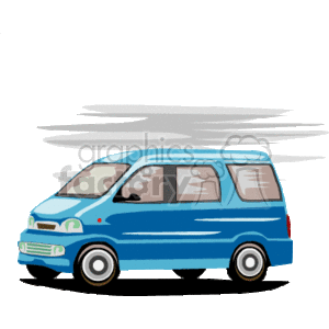 The clipart image features a blue minivan. There is motion blur behind the van, giving the impression that the vehicle is in motion.