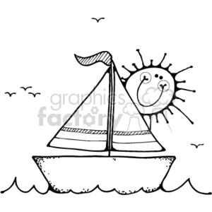  country style sailboat sail boat boats water sailing sunshine   boat001PR_bw Clip Art Transportation Water  black white