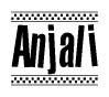 The image contains the text Anjali in a bold, stylized font, with a checkered flag pattern bordering the top and bottom of the text.