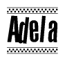 The clipart image displays the text Adela in a bold, stylized font. It is enclosed in a rectangular border with a checkerboard pattern running below and above the text, similar to a finish line in racing. 