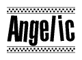 The clipart image displays the text Angelic in a bold, stylized font. It is enclosed in a rectangular border with a checkerboard pattern running below and above the text, similar to a finish line in racing. 