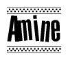The image contains the text Amine in a bold, stylized font, with a checkered flag pattern bordering the top and bottom of the text.