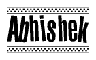 The clipart image displays the text Abhishek in a bold, stylized font. It is enclosed in a rectangular border with a checkerboard pattern running below and above the text, similar to a finish line in racing. 