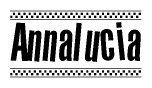 The image contains the text Annalucia in a bold, stylized font, with a checkered flag pattern bordering the top and bottom of the text.
