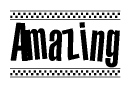 The image contains the text Amazing in a bold, stylized font, with a checkered flag pattern bordering the top and bottom of the text.