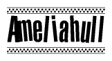 The clipart image displays the text Ameliahull in a bold, stylized font. It is enclosed in a rectangular border with a checkerboard pattern running below and above the text, similar to a finish line in racing. 