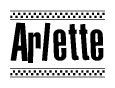 The image contains the text Arlette in a bold, stylized font, with a checkered flag pattern bordering the top and bottom of the text.