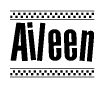 The clipart image displays the text Aileen in a bold, stylized font. It is enclosed in a rectangular border with a checkerboard pattern running below and above the text, similar to a finish line in racing. 