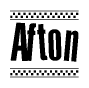 The image contains the text Afton in a bold, stylized font, with a checkered flag pattern bordering the top and bottom of the text.