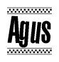 The clipart image displays the text Agus in a bold, stylized font. It is enclosed in a rectangular border with a checkerboard pattern running below and above the text, similar to a finish line in racing. 