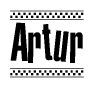 The image contains the text Artur in a bold, stylized font, with a checkered flag pattern bordering the top and bottom of the text.