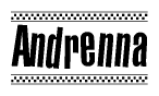 The clipart image displays the text Andrenna in a bold, stylized font. It is enclosed in a rectangular border with a checkerboard pattern running below and above the text, similar to a finish line in racing. 