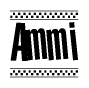 The image contains the text Ammi in a bold, stylized font, with a checkered flag pattern bordering the top and bottom of the text.