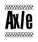 The image is a black and white clipart of the text Axle in a bold, italicized font. The text is bordered by a dotted line on the top and bottom, and there are checkered flags positioned at both ends of the text, usually associated with racing or finishing lines.