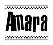 The image contains the text Amara in a bold, stylized font, with a checkered flag pattern bordering the top and bottom of the text.