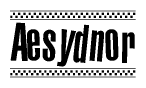 The clipart image displays the text Aesydnor in a bold, stylized font. It is enclosed in a rectangular border with a checkerboard pattern running below and above the text, similar to a finish line in racing. 