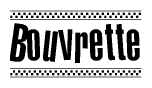 The clipart image displays the text Bouvrette in a bold, stylized font. It is enclosed in a rectangular border with a checkerboard pattern running below and above the text, similar to a finish line in racing. 
