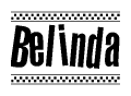 The clipart image displays the text Belinda in a bold, stylized font. It is enclosed in a rectangular border with a checkerboard pattern running below and above the text, similar to a finish line in racing. 