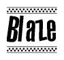 The clipart image displays the text Blaze in a bold, stylized font. It is enclosed in a rectangular border with a checkerboard pattern running below and above the text, similar to a finish line in racing. 