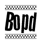 The clipart image displays the text Bopd in a bold, stylized font. It is enclosed in a rectangular border with a checkerboard pattern running below and above the text, similar to a finish line in racing. 