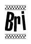 The image is a black and white clipart of the text Bri in a bold, italicized font. The text is bordered by a dotted line on the top and bottom, and there are checkered flags positioned at both ends of the text, usually associated with racing or finishing lines.
