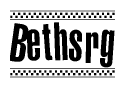 The clipart image displays the text Bethsrg in a bold, stylized font. It is enclosed in a rectangular border with a checkerboard pattern running below and above the text, similar to a finish line in racing. 