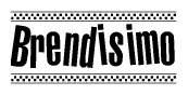 The image contains the text Brendisimo in a bold, stylized font, with a checkered flag pattern bordering the top and bottom of the text.