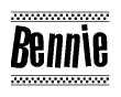 The image contains the text Bennie in a bold, stylized font, with a checkered flag pattern bordering the top and bottom of the text.